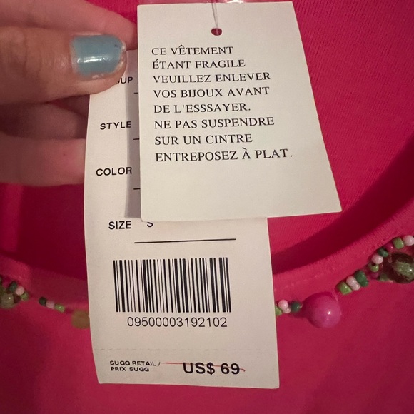 NWT Spanner Barbie-Core Pink Scoop Neck Embellished Stretch Knit Top S - Picture 7 of 11
